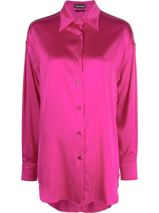 Tom Ford Satin Point-Collar Button-Up Shirt Pink