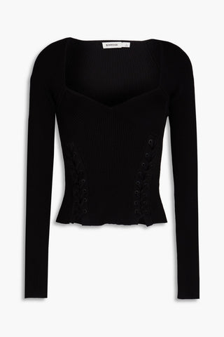 SIMKHAI DAPHANE LACE-UP RIBBED-KNIT TOP - Size M