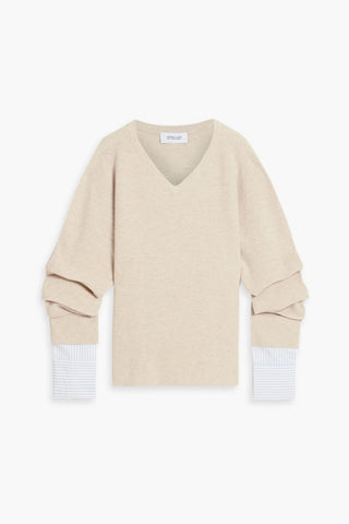 DEREK LAM CASSIE POPLIN-PANELED WOOL SWEATER - Size S