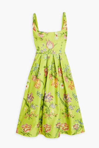 MARCHESA NOTTE EMBROIDERED DUCHESSE-SATIN MIDI DRESS - Size 8