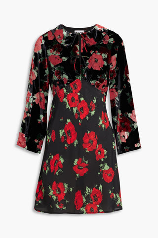 RIXO MALIBU FLORAL-PRINT SILK-BLEND DEVOR-VELVET AND CREPE DE CHINE MINI DRESS - Size 8