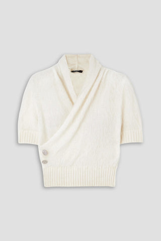 BALMAIN DRAPED CRYSTAL-EMBELLISHED MOHAIR-BLEND SWEATER - Size 38