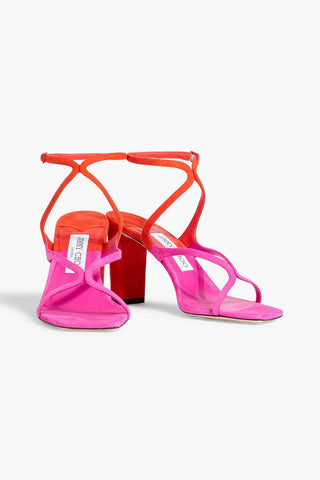 JIMMY CHOO AZIE 85 TWO-TONE SUEDE SANDALS - Size 39