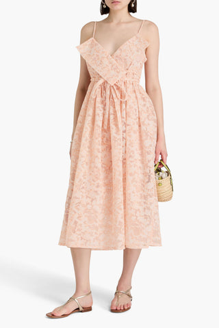 STINE GOYA LILIAN EMBROIDERED ORGANZA MIDI WRAP DRESS - Size M