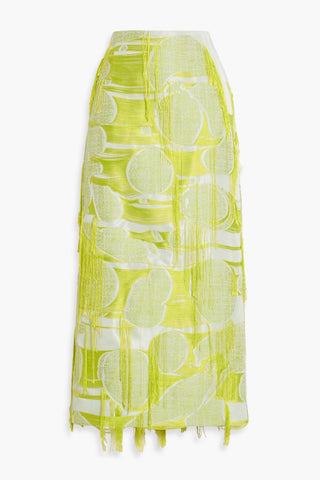 ROKSANDA IDYA FRINGED JACQUARD MIDI SKIRT - Size 8