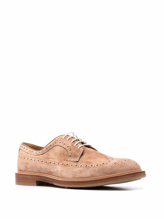 Brunello Cucinelli Tobacco Suede Lace-Up Brogue Derby Shoes