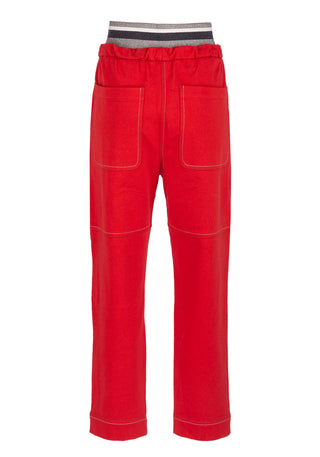 Brunello Cucinelli Cotton-Blend Contrast Stitch Drawstring Joggers Red