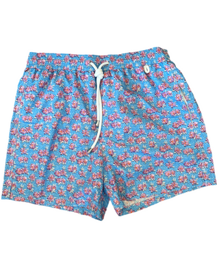 ISAIA Floral Print Drawstring Swim Trunks Blue Multi