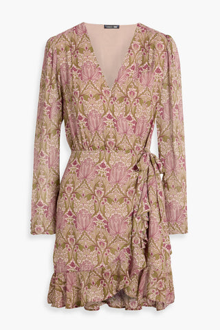 MORRIS & CO. X PAIGE BODEGA RUFFLED FLORAL-PRINT SILK-GEORGETTE MINI WRAP DRESS - Size XS