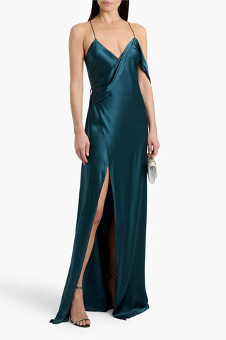 MICHELLE MASON DRAPED SILK-SATIN WRAP GOWN - Size 2