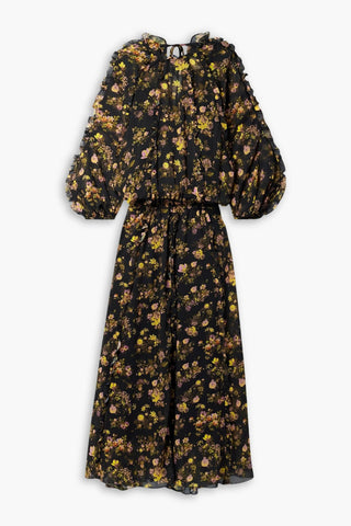 KIKA VARGAS GRACE RUFFLED FLORAL-PRINT CHIFFON MAXI DRESS - Size XXS