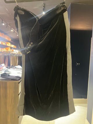 Tom Ford Velvet Belted Wrap Skirt with Side Stripe