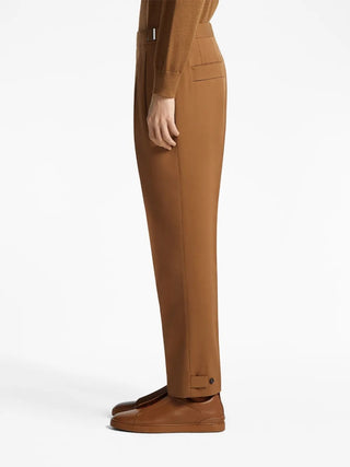 Zegna Cotton-Blend Tailored Trousers with Button Cuffs