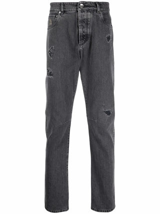 Brunello Cucinelli Washed Distressed Grey Denim Jeans