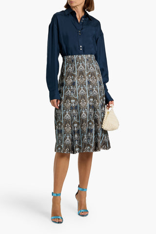EMILIA WICKSTEAD PLEATED PAISLEY-PRINT SILK-TWILL SKIRT - Size 10
