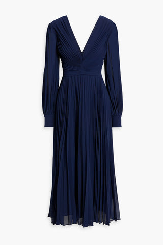 BADGLEY MISCHKA PLISS-CHIFFON MIDI DRESS - Size 14