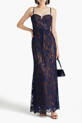 MARCHESA NOTTE SATIN-TRIMMED GUIPURE LACE AND TULLE GOWN - Size 12