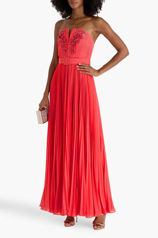 BADGLEY MISCHKA STRAPLESS EMBELLISHED PLEATED CHIFFON GOWN - Size 4