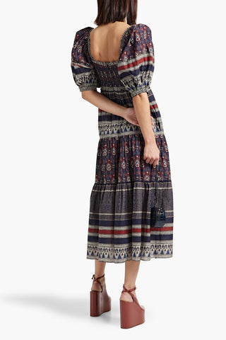 SEA TASHA TIERED PRINTED COTTON-VOILE MIDI DRESS - Size XS