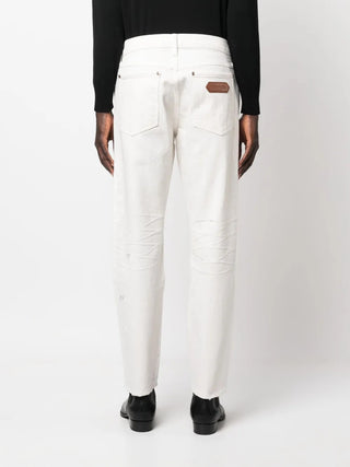 Tom Ford Cotton White Straight-Leg Jeans with Distressed Details