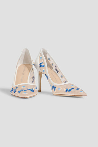 STUART WEITZMAN STUART POWER 85 EMBROIDERED TULLE AND LEATHER PUMPS - Size 8