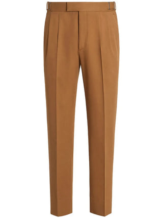Zegna Cotton-Blend Tailored Trousers with Button Cuffs