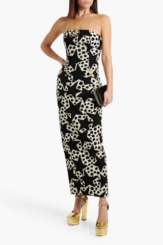 AREA STRAPLESS EMBELLISHED COTTON-BLEND JACQUARD MAXI DRESS - Size 8