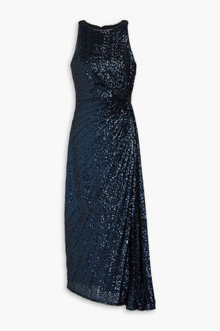 BADGLEY MISCHKA WRAP-EFFECT SEQUINED STRETCH-TULLE MIDI DRESS - Size 4