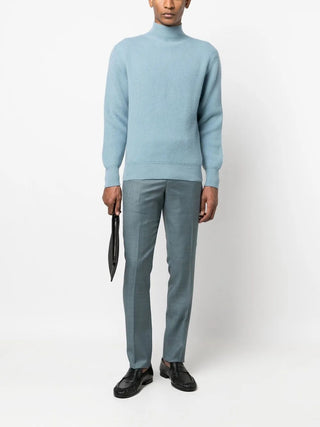 Tom Ford Ribbed Knit Mock Neck Sweater Blue