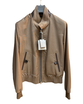 Tom Ford Woven Leather-Trim Blouson Jacket Beige