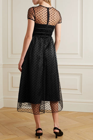 HVN SCARLETT BOW-EMBELLISHED FLOCKED TULLE AND SATIN MIDI DRESS - Size 4