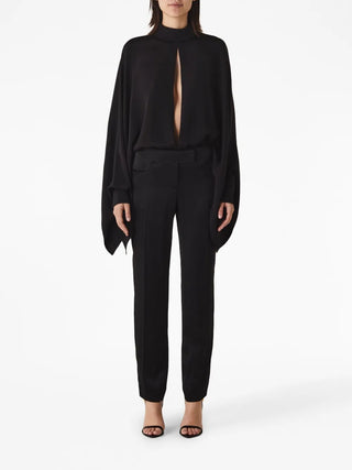 Tom Ford Silk Satin Wide-Sleeve Stand-Collar Body Black