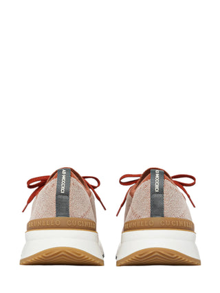 Brunello Cucinelli Speckled Knit Low-Top Sneakers with Suede Trim