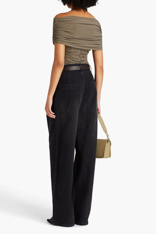 TIBI OFF-THE-SHOULDER CONVERTIBLE RUCHED JERSEY TOP - Size 8