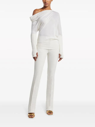 Tom Ford Fine-Knit Draped Off-Shoulder Top with Thumbholes