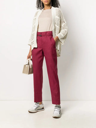 Brunello Cucinelli Cotton Blend Tailored Trousers with D-Ring Belt