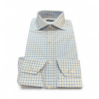 Tom Ford Men’s White & Light Blue Checkered Shirt