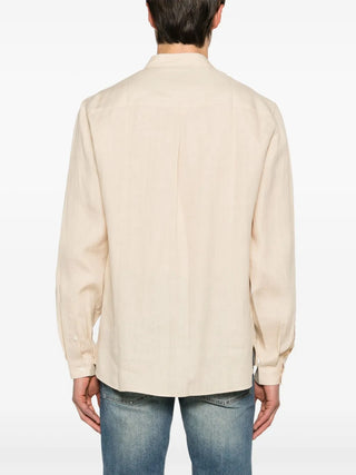 Brunello Cucinelli Linen Band-Collar Shirt in Sand