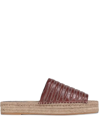 Brunello Cucinelli Padded Leather Ribbed Espadrille Slide Sandals