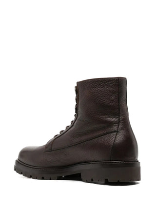 Brunello Cucinelli Pebbled Leather Lace-Up Ankle Boots with Lug Sole