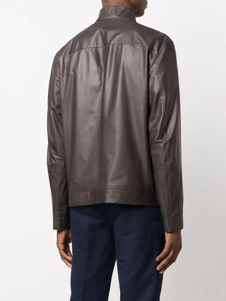 Brunello Cucinelli Leather Stand-Collar Bomber Jacket Brown