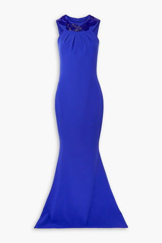 SAFIYAA BEAD-EMBELLISHED CREPE HALTERNECK GOWN - Size 46