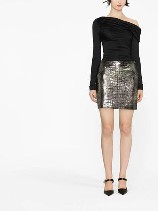 Tom Ford Crocodile-Effect Metallic Mini Skirt