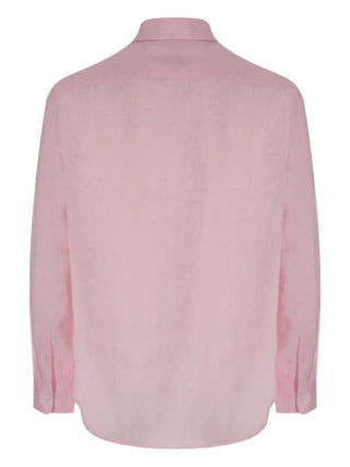Brunello Cucinelli Linen Rounded-Collar Shirt in Pale Pink