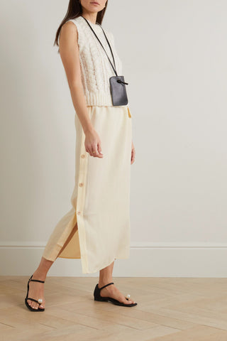 TOTEME BUTTON-DETAILED TENCEL LYOCELL AND LINEN-BLEND MIDI SKIRT - Size 34
