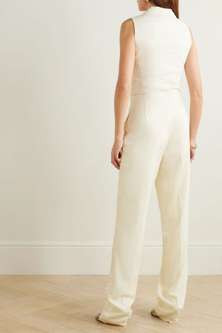 RALPH LAUREN COLLECTION LEONIE SATIN-TRIMMED WOOL-CREPE JUMPSUIT - Size 10