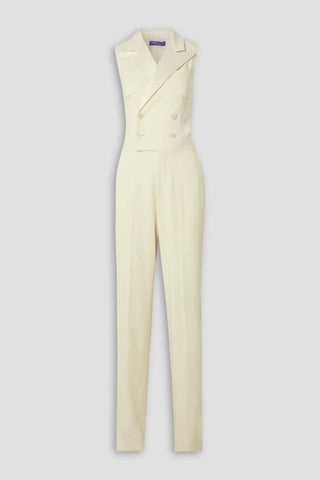 RALPH LAUREN COLLECTION LEONIE SATIN-TRIMMED WOOL-CREPE JUMPSUIT - Size 12