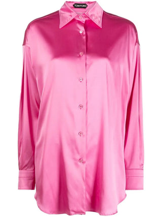 Tom Ford Satin Pointed-Collar Button-Down Shirt Pink