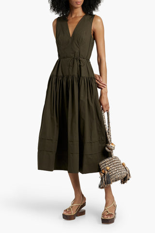 ULLA JOHNSON KIRAN TIERED COTTON-POPLIN MIDI DRESS - Size 0