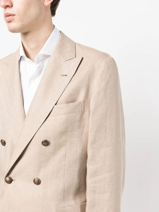 Brunello Cucinelli Linen Double-Breasted Blazer Light Brown